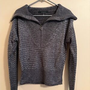 White House Black Market Gray Textured Cowl Neck Sweater